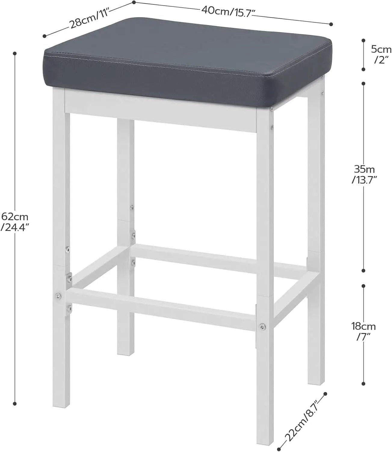 Bar Stools Set Of 2 24.8 Inch Upholstered White Gray from PriceLows™