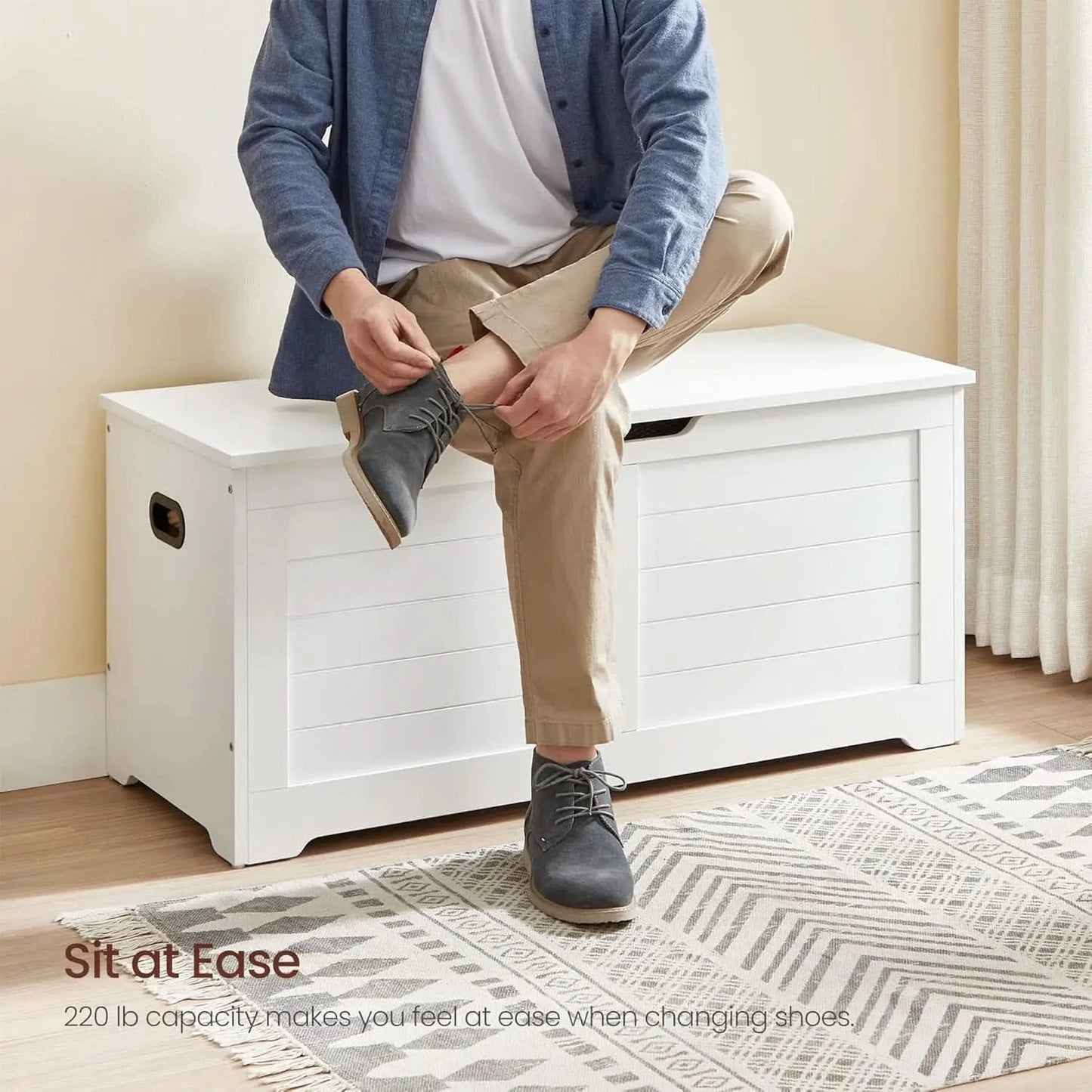 Cloud White LargeCapacity Storage Bench Hinges Chest from PriceLows™