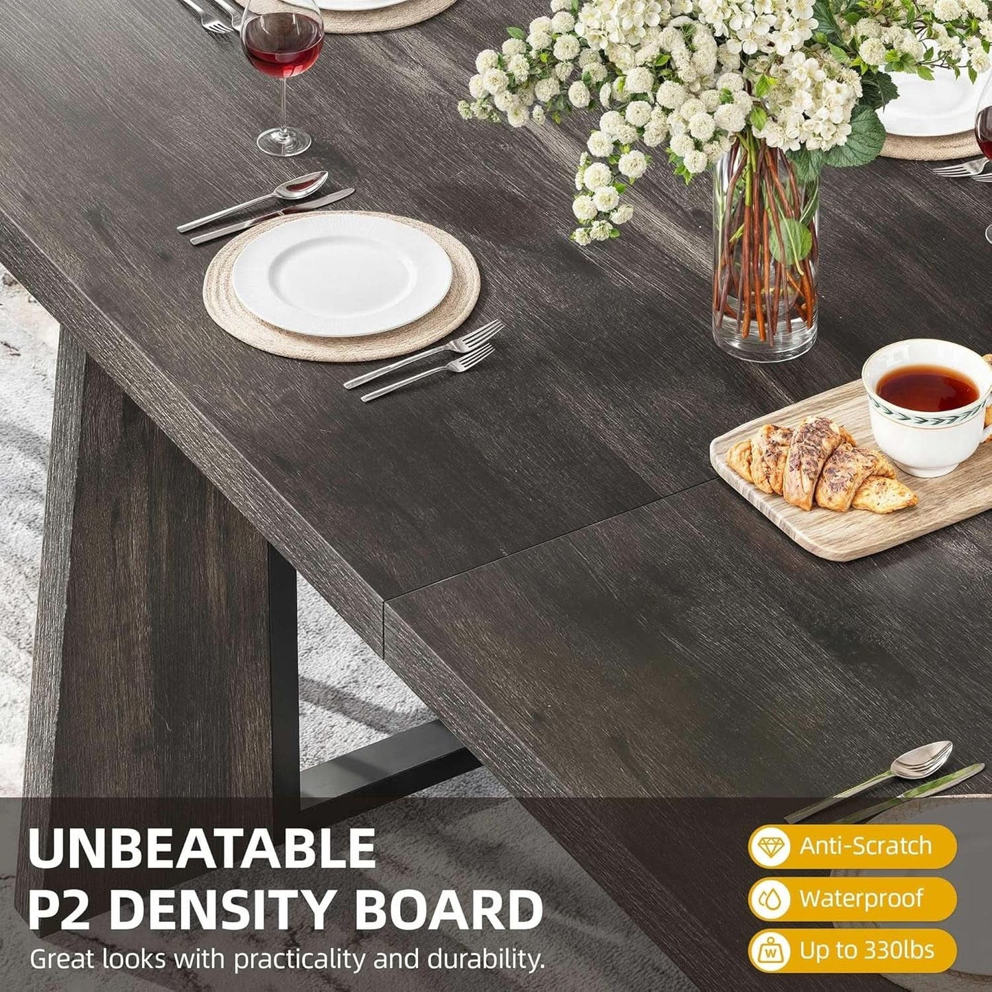 Rectangular Dining Table 70 Inch Rustic Grey For Six To Eight from PriceLows™
