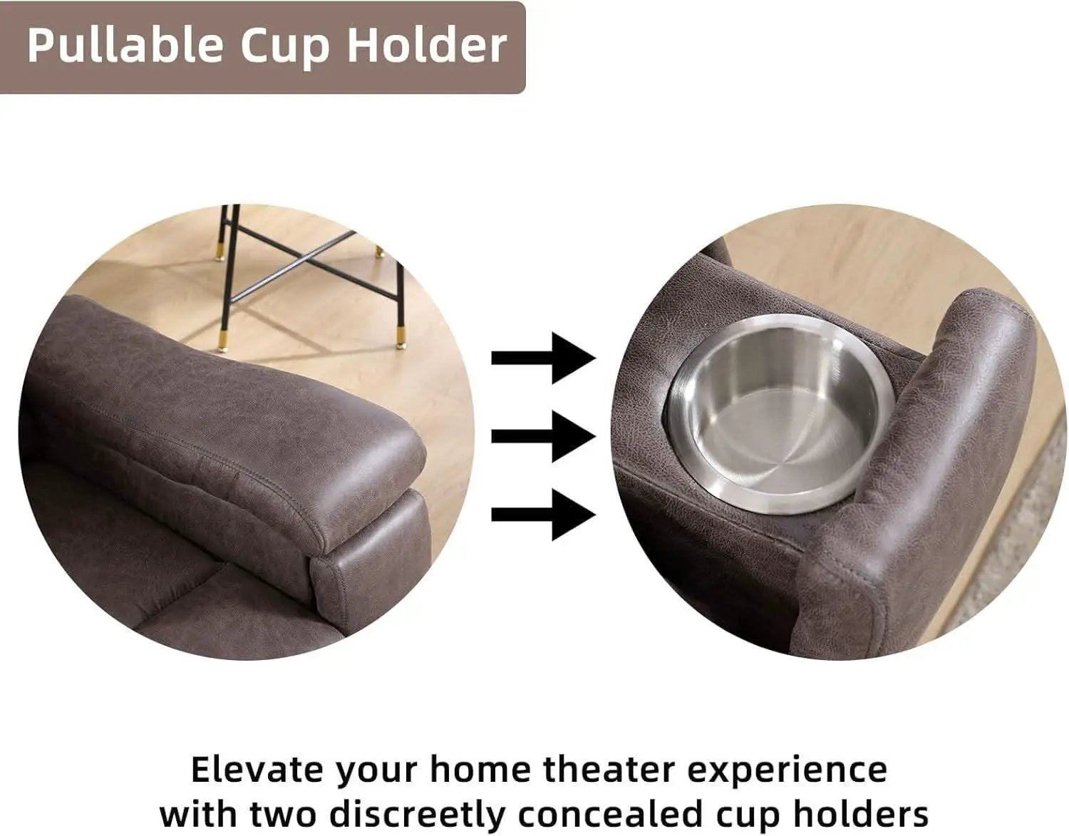 Grey Full Grain Leather Manual Recliner With Cup Holders from PriceLows™