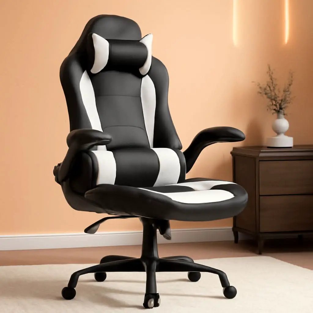 PC Gaming Chair White With Lumbar Support And Flip Up Arms from PriceLows™