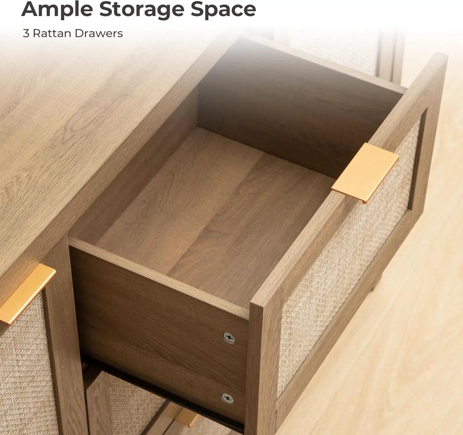 Caramel Oak Rattan Large Sideboard Buffet Storage Cabinet from PriceLows™