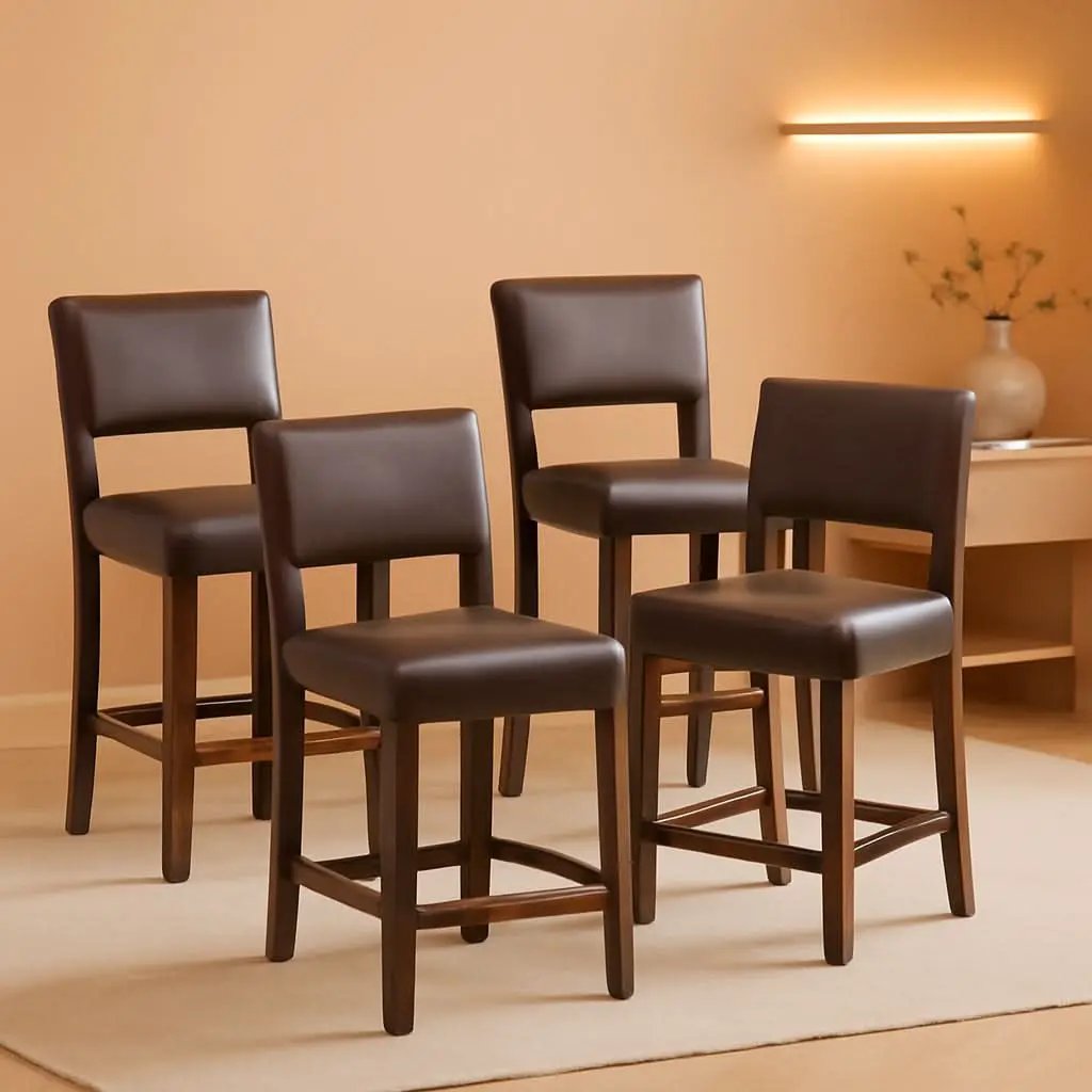 Bar Stool Set of 4 24.5 Inch Counter Height PVC Leather from PriceLows™
