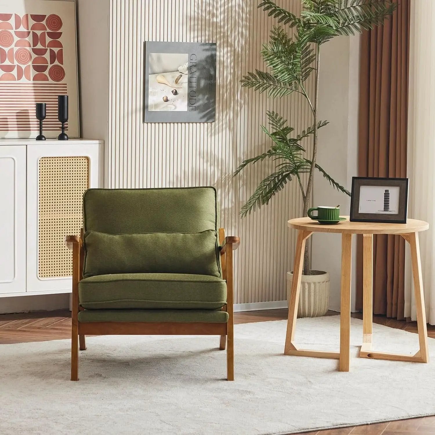 Green Luxury Upholstered Armchair With Lumbar Pillow from PriceLows™