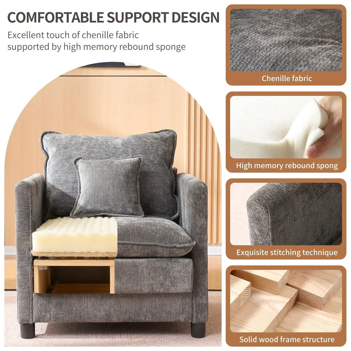 Modern Reading Armchair | Plush Seat Cushion | Padded Backrest