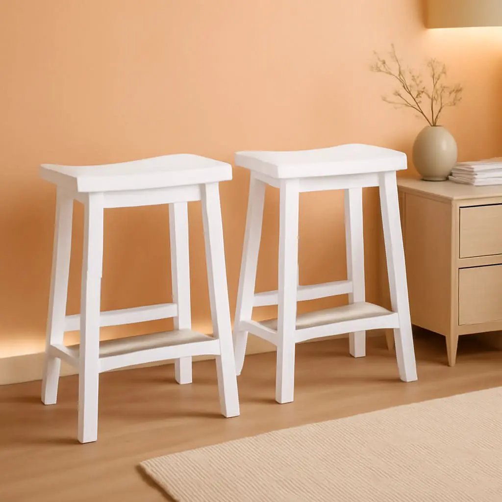 Solid Wood Saddle Seat Counter Height Bar Stool White 24 Inch Set Of 2 from PriceLows™