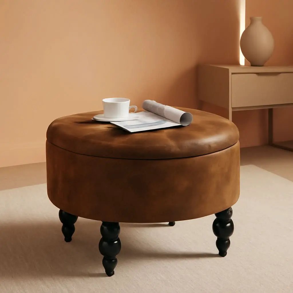 24 Inch Upholstered Storage Ottoman Featuring Tray from PriceLows™