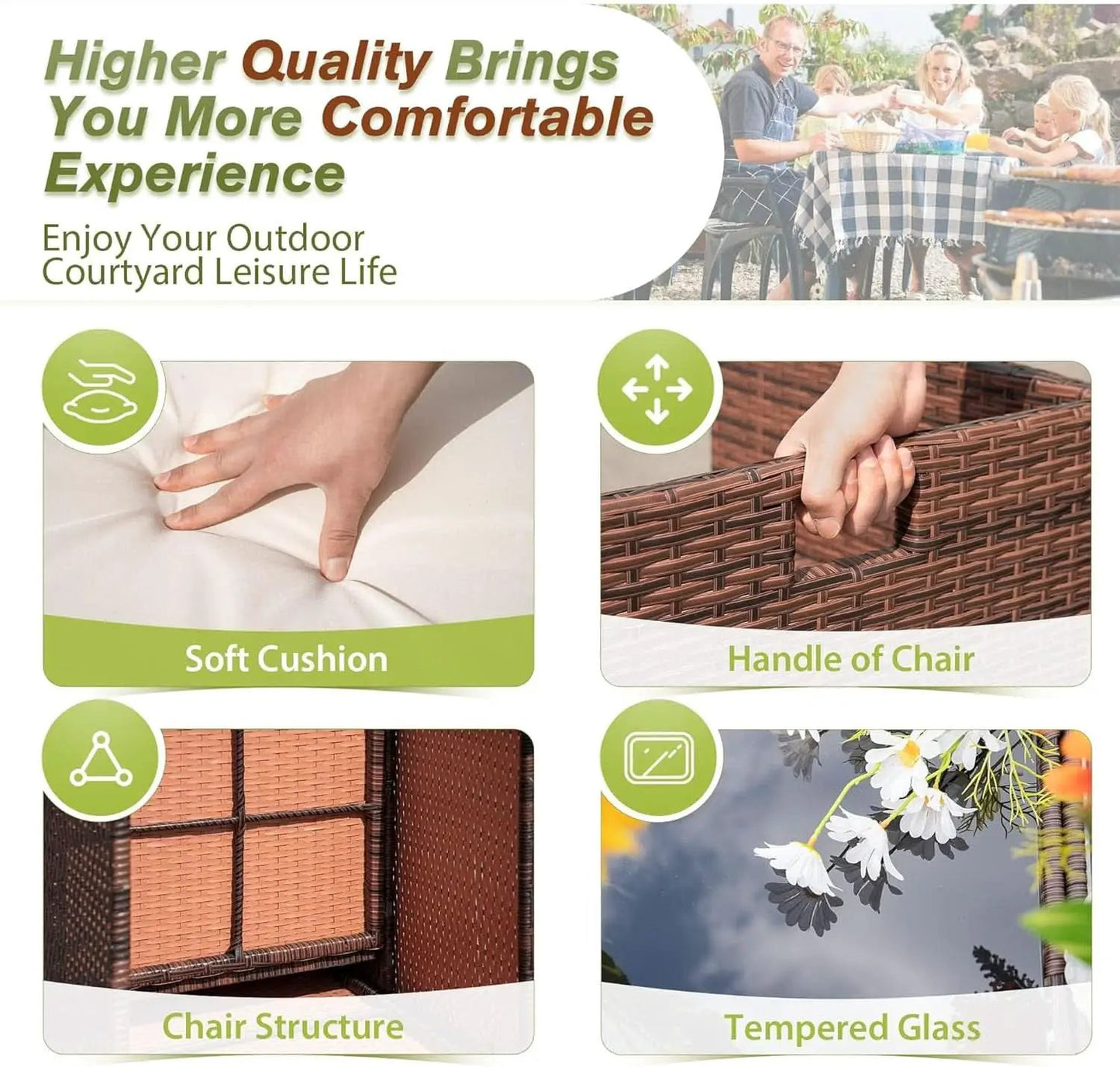 9 Piece Outdoor Patio Dining Set Rattan Chairs With Glass Table Beige Cushioned from PriceLows™