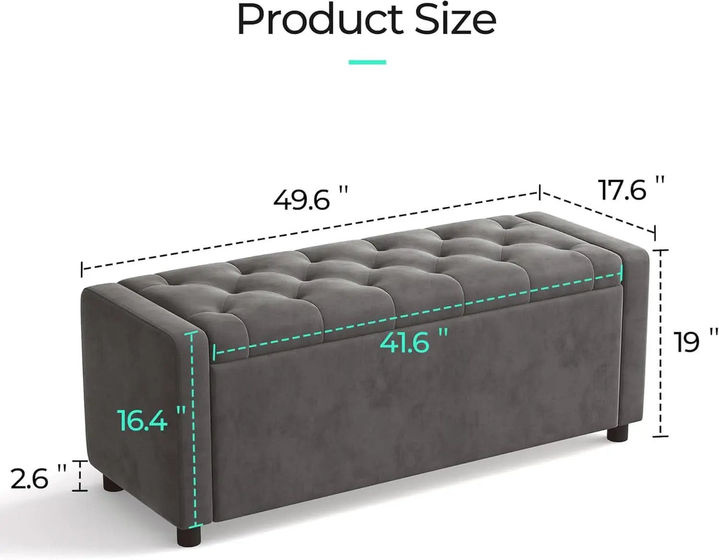 50 Inch Grey Luxurious Upholstered Storage Ottoman from PriceLows™