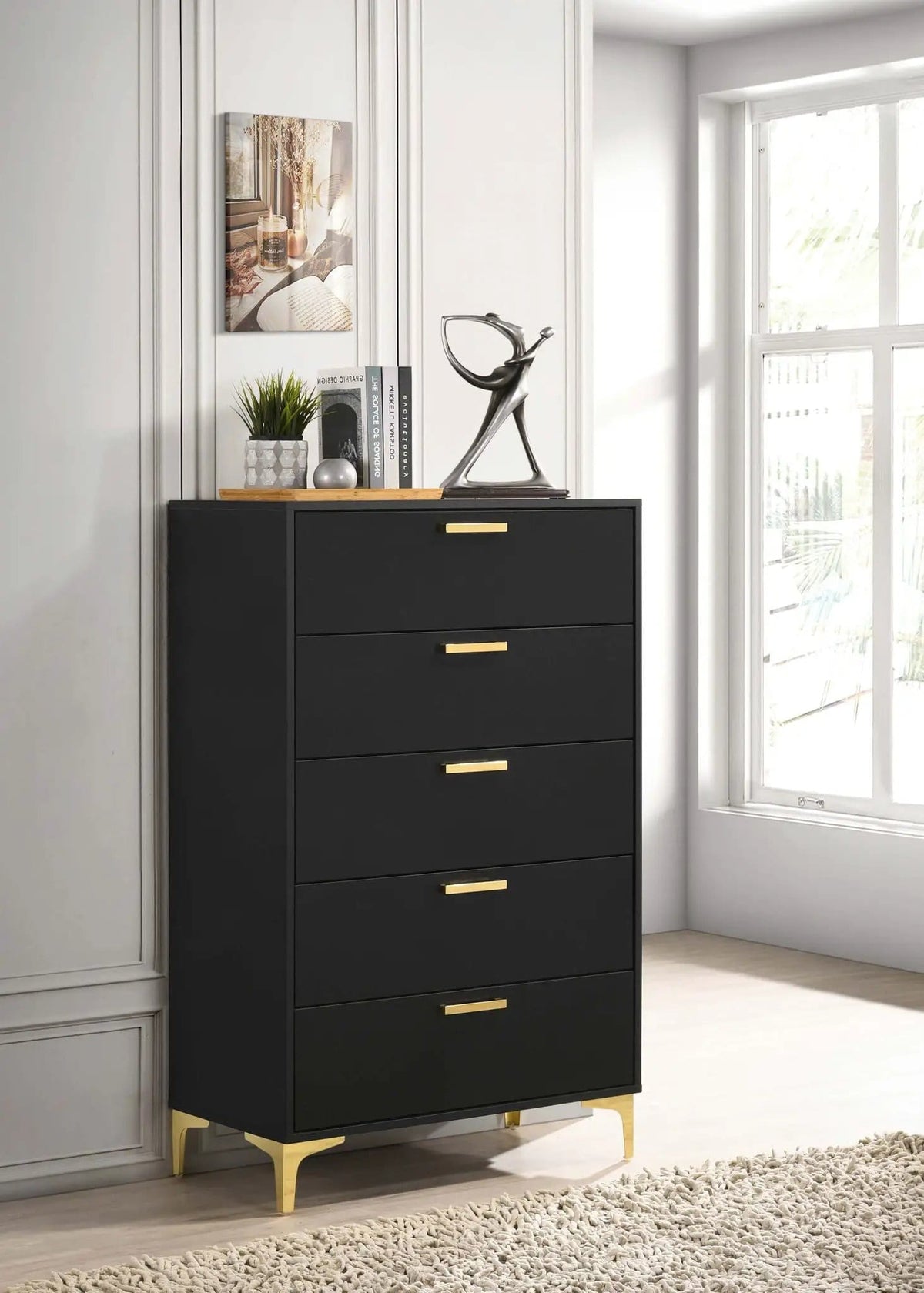 Kendall 5-drawer Bedroom Chest | 31.5 x 15.75 x 49.75 in | 5-Drawer | Black