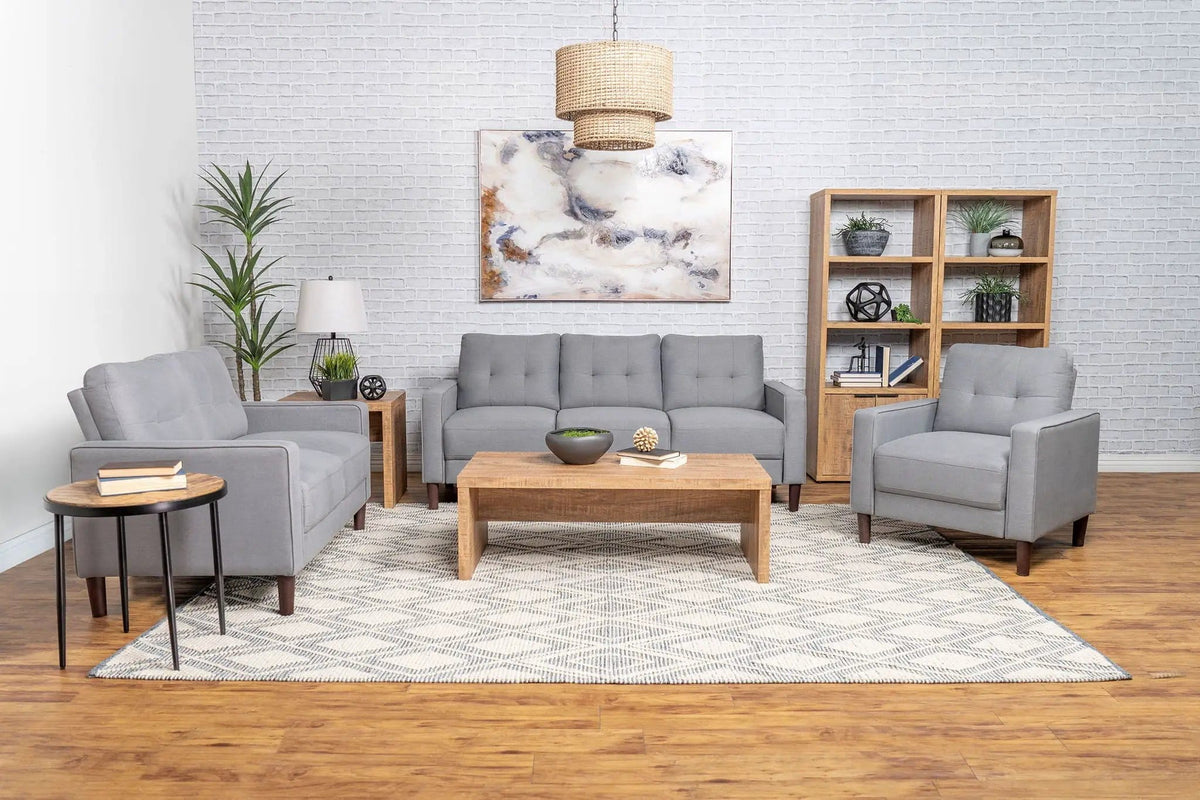 Bowen 3-piece Upholstered Track Arm Tufted Sofa Set | 3-Piece Set | Fabric | Grey