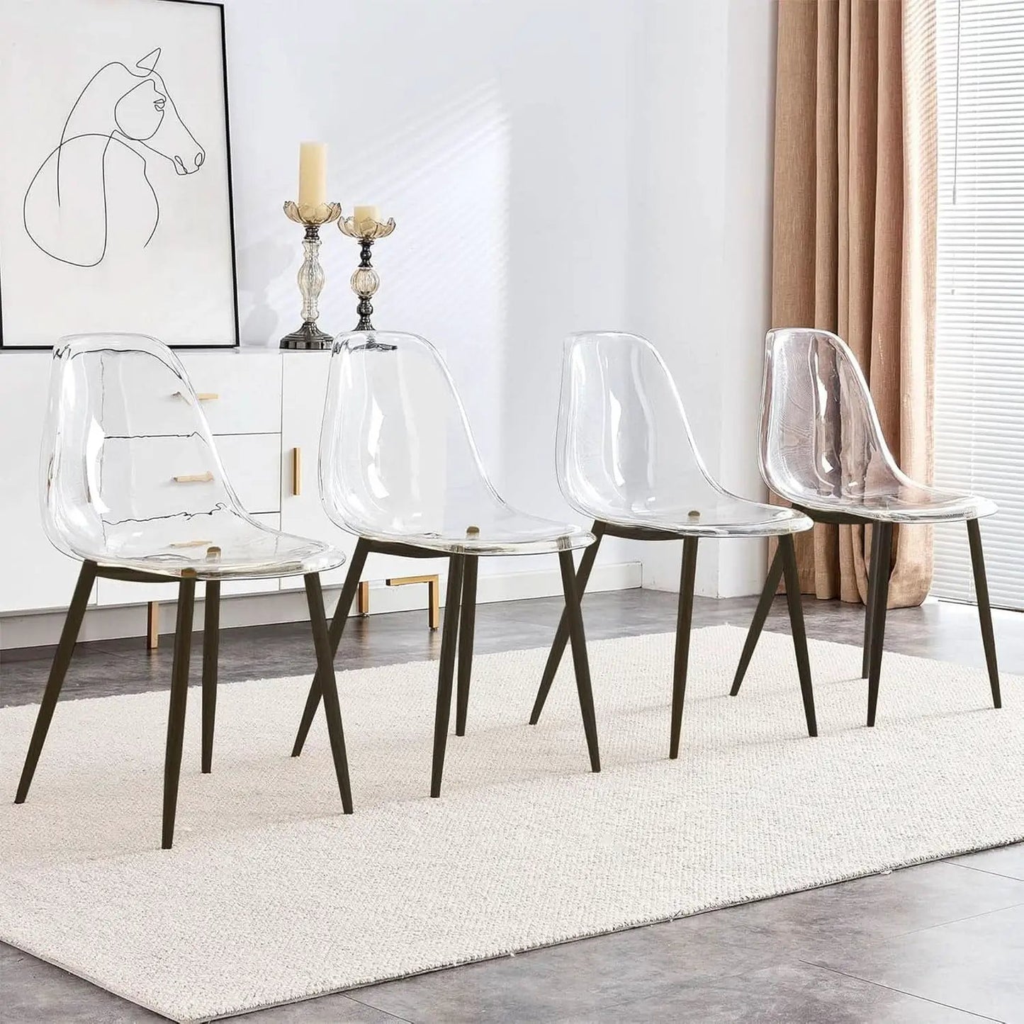 Clear Acrylic Dining Chairs Set of 4 With Black Legs from PriceLows™