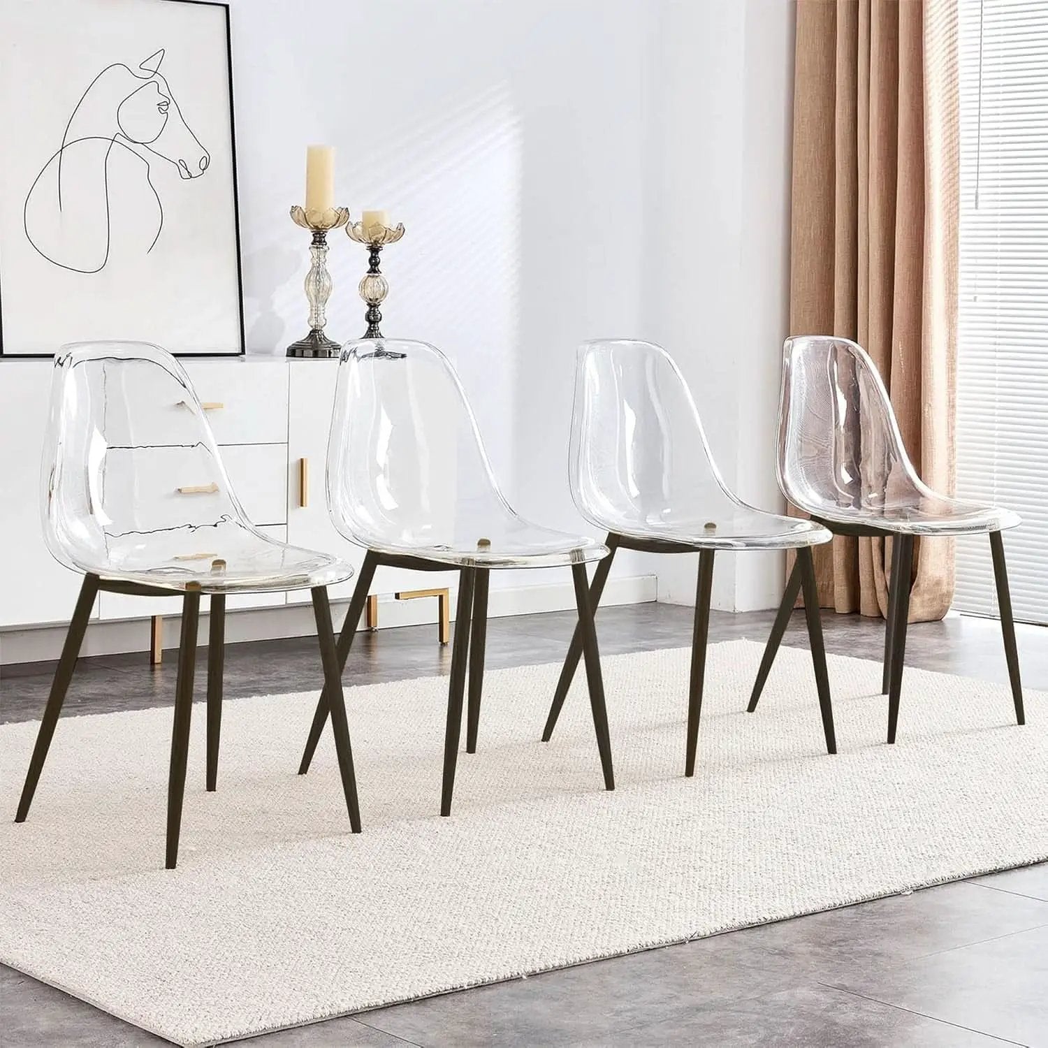 Clear Acrylic Dining Chairs Set of 4 With Black Legs from PriceLows™