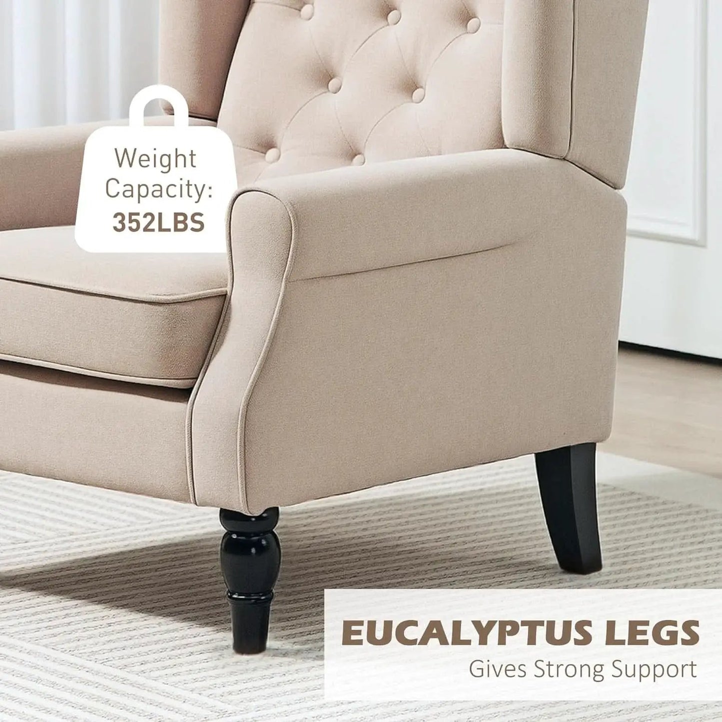 Beige Midcentury Button Tufted Wingback Upholstered Armchair from PriceLows™