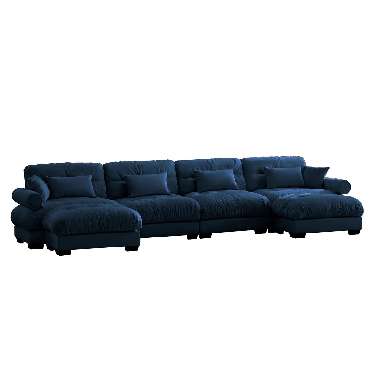 Modular Sectional Sofa | Deep Comfort Cushions | Vintage Fabric Ottoman