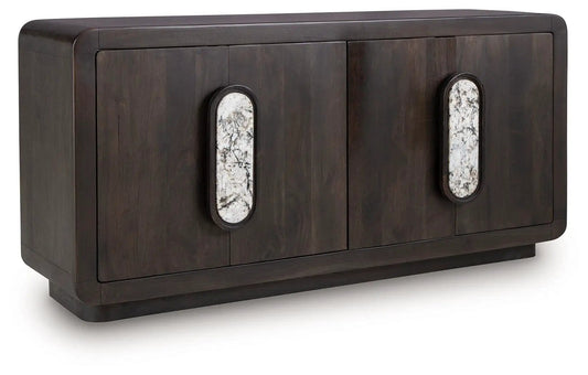 Elliston Accent Cabinet | 64.75 x 17.75 x 31.63 in | Mango Wood & Marble | Espresso Brown