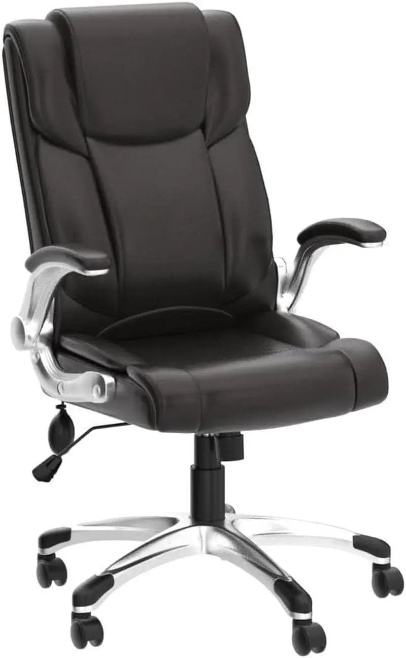 Two Brown Leather Executive Office Chairs Set With Adjustable Rolling from PriceLows™