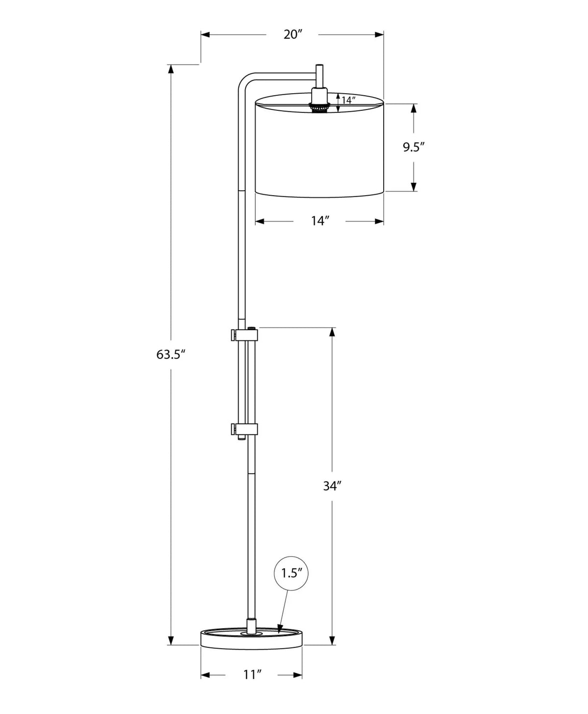 Metal Arc Floor Lamp | 63 Inch Height | Metal Base | 100W Bulb Compatible