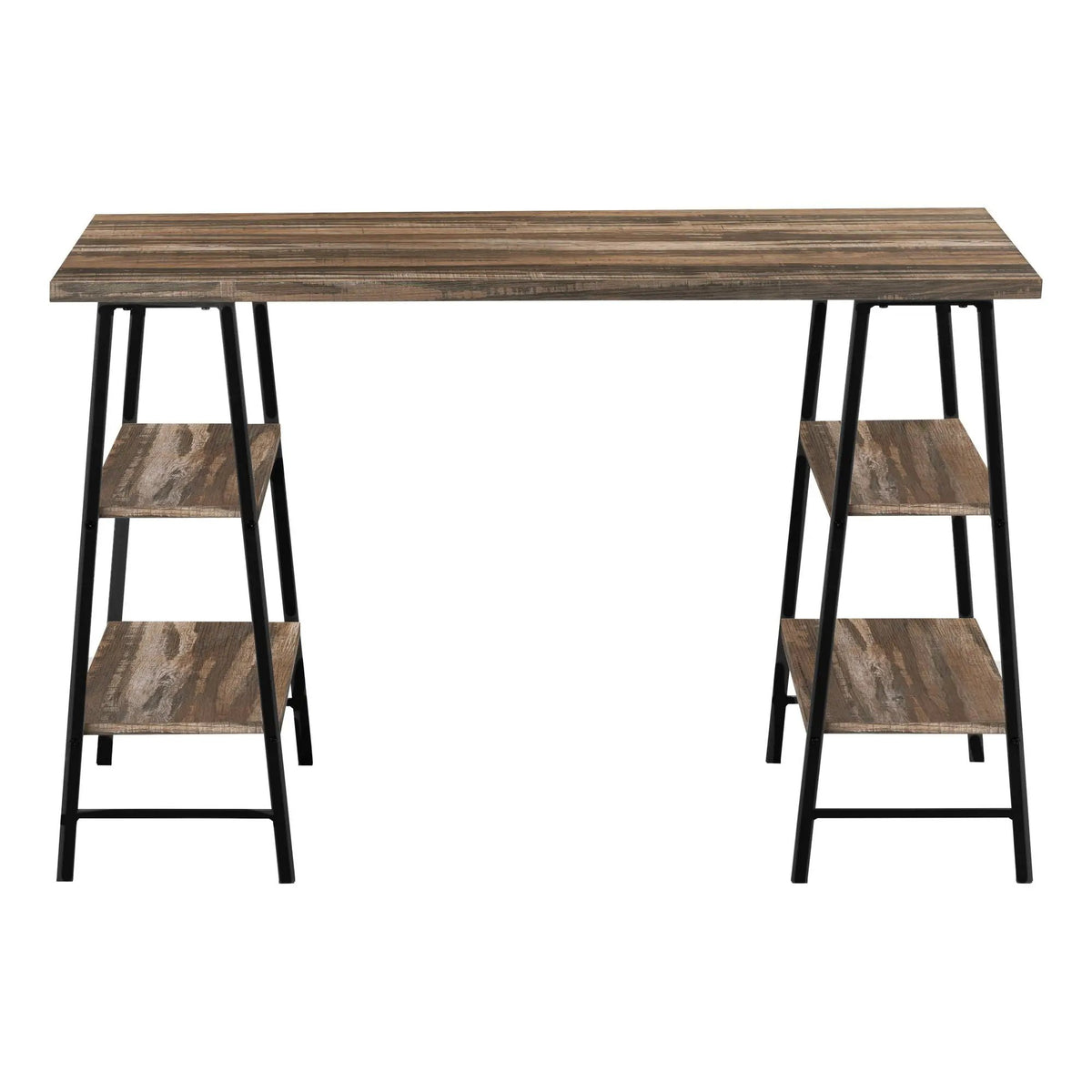 Sawhorse Computer Desk | 47.25 Inch Width | Four Open Shelves | Industrial Style
