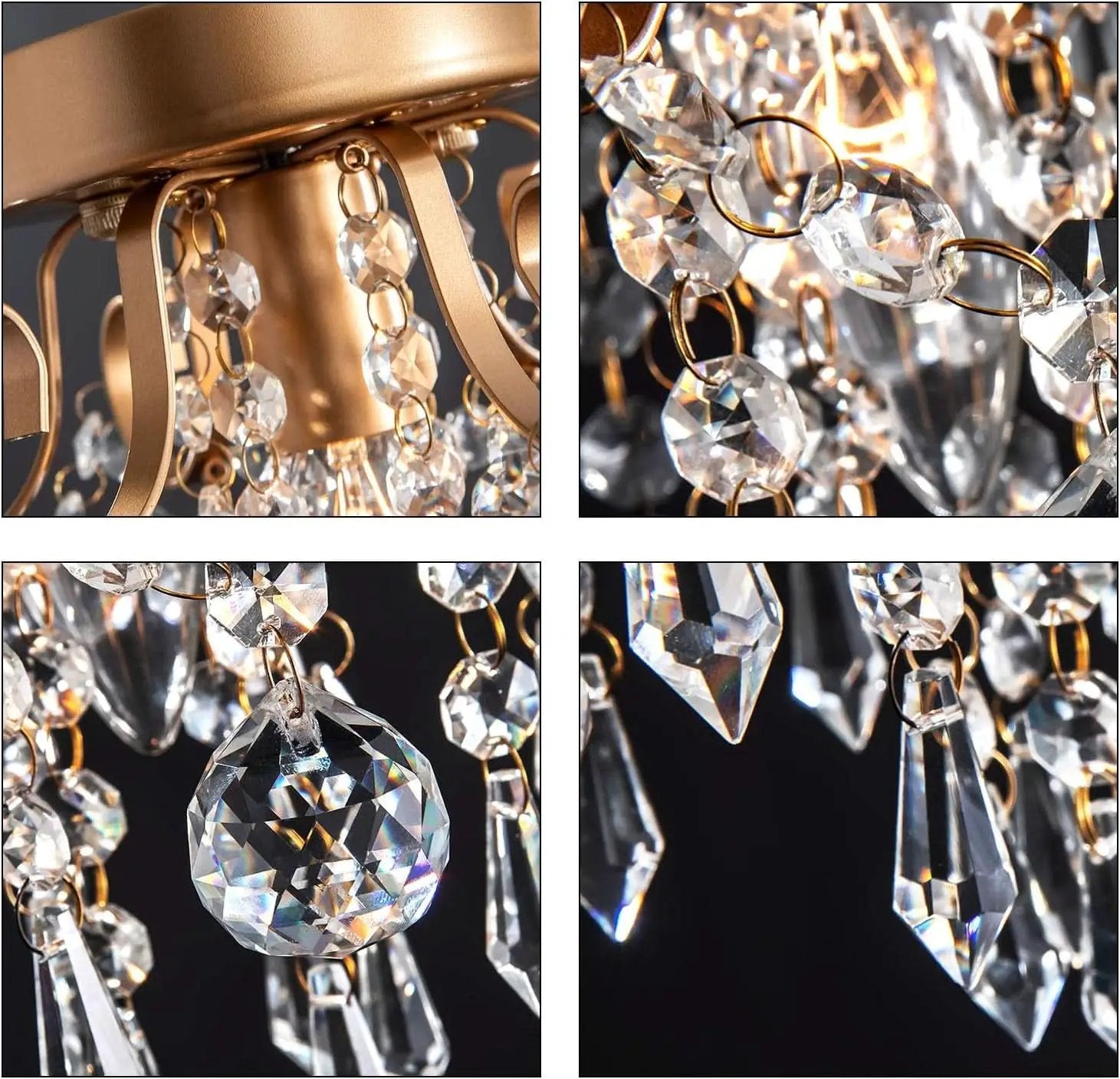Mini Crystal Chandelier Flush Mount Gold Ceiling Light from PriceLows™