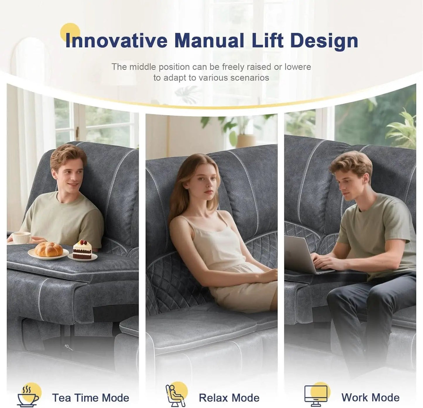 Grey Velvet 3 Seater Recliner Sofa With USB Ports Storage from PriceLows™