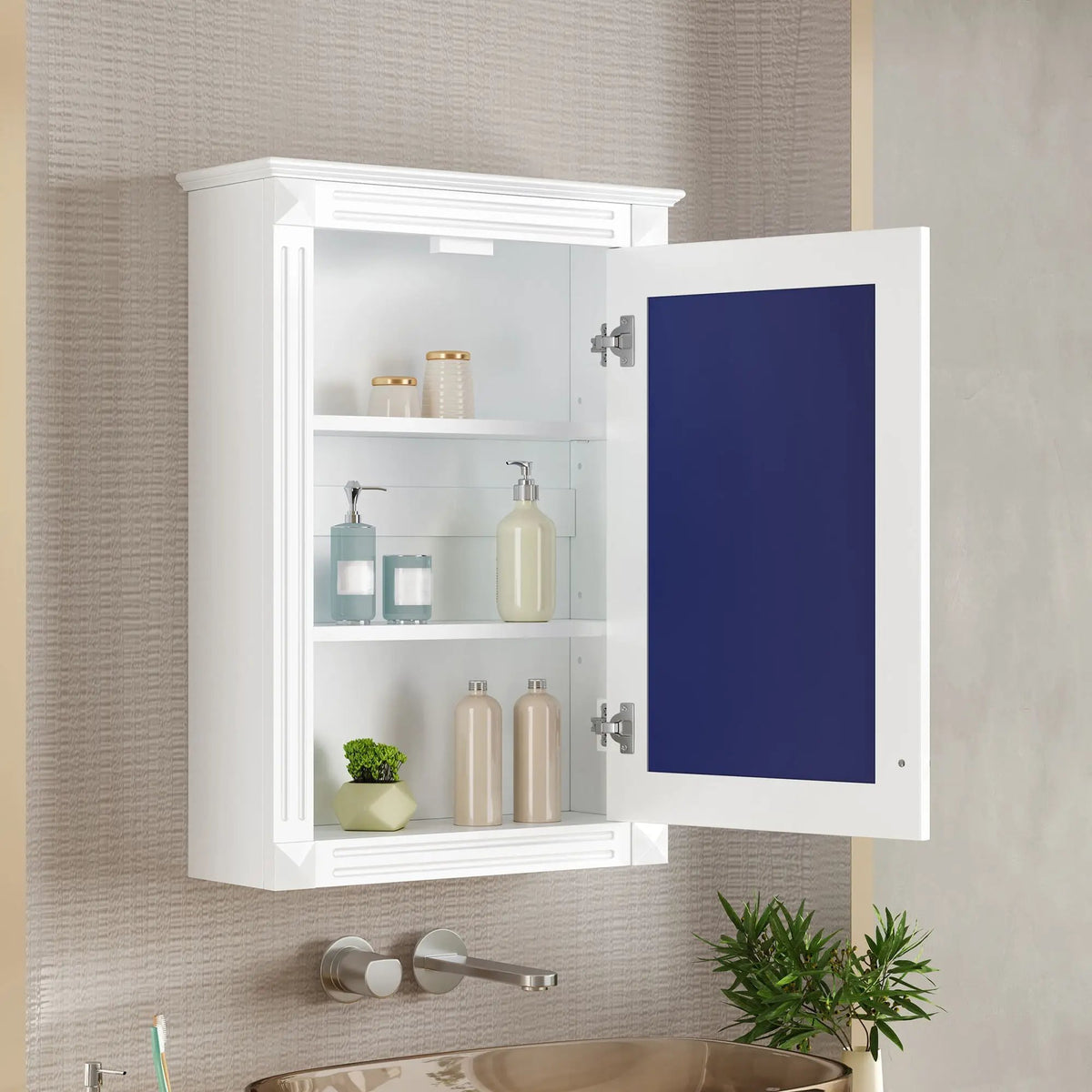 Over-Toilet Medicine Cabinet | Wall Mounted | Full-Length Mirror | Height-Adjustable Shelf