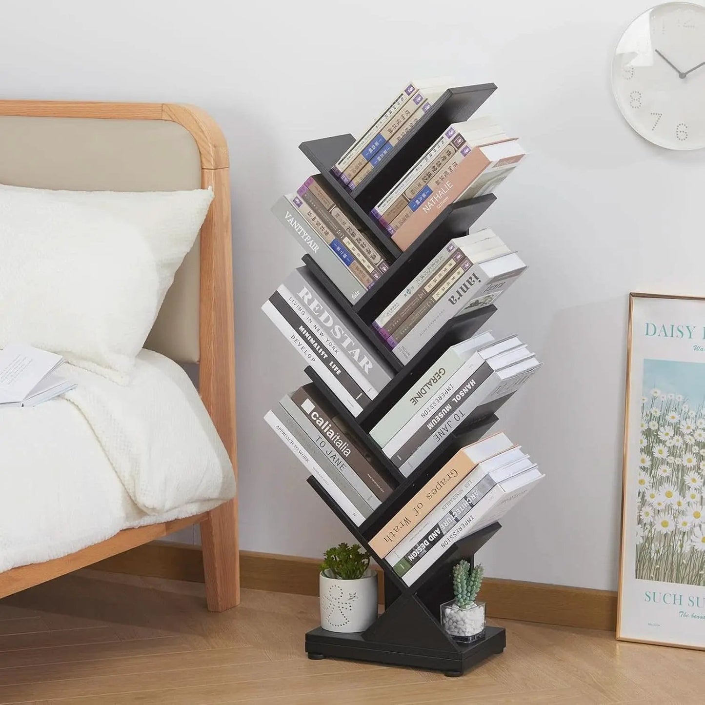8 Tier Tree Bookshelf Natural Wood Finish Bookcase from PriceLows™