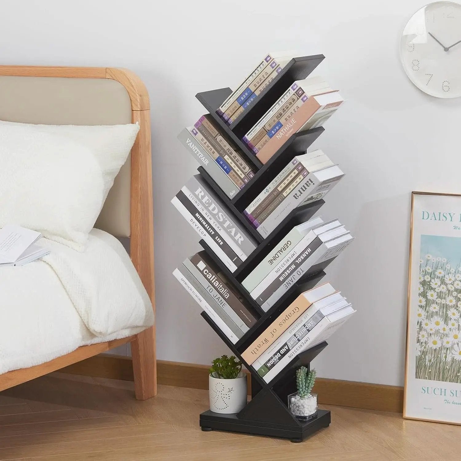 8 Tier Tree Bookshelf Natural Wood Finish Bookcase from PriceLows™