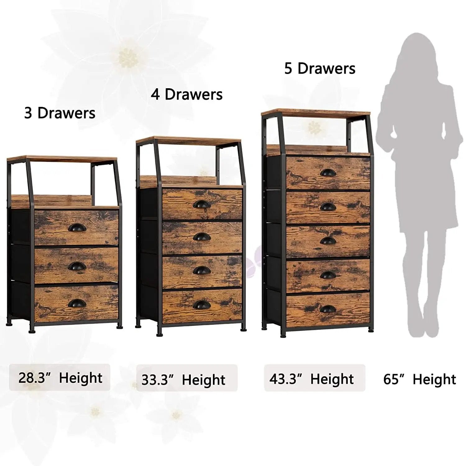 3-Drawer Nightstand With 2-Tier Shelf And Wood Top Bedroom from PriceLows™