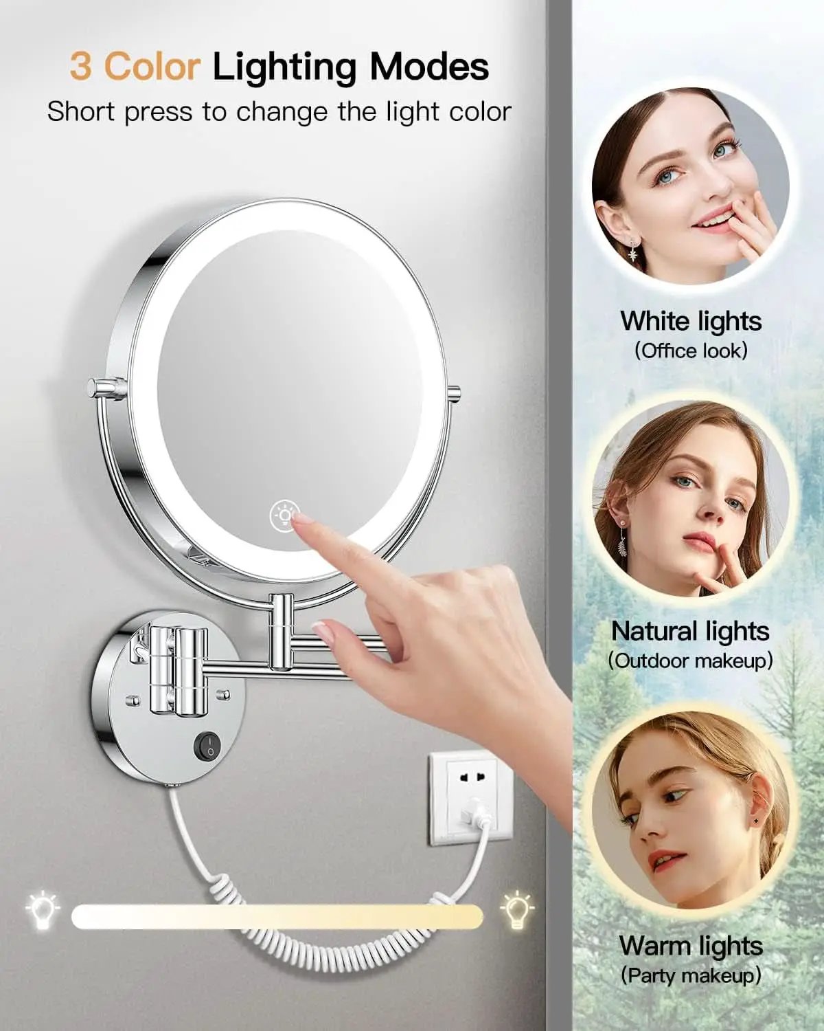 9 Inch Wall Mounted Lighted Magnifying Mirror 1X 10X LED from PriceLows™