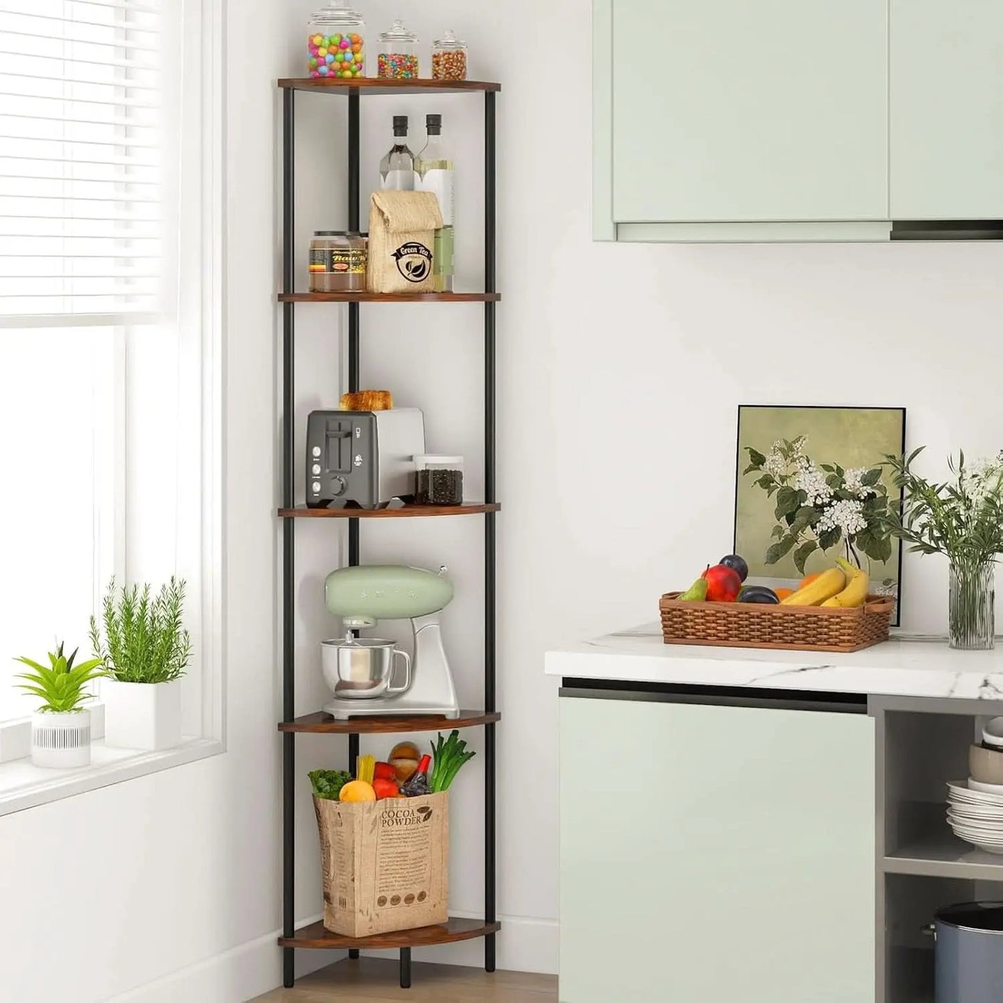 65 Inch Rustic Corner Shelf Stand 5 Tier Bookshelf from PriceLows™