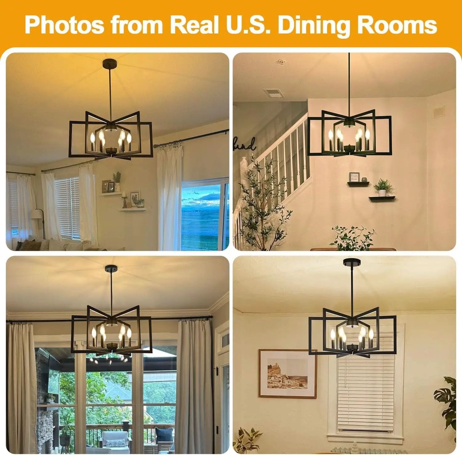 Black 6 Light Chandelier 25 Inch Geometric Square Frame from PriceLows™