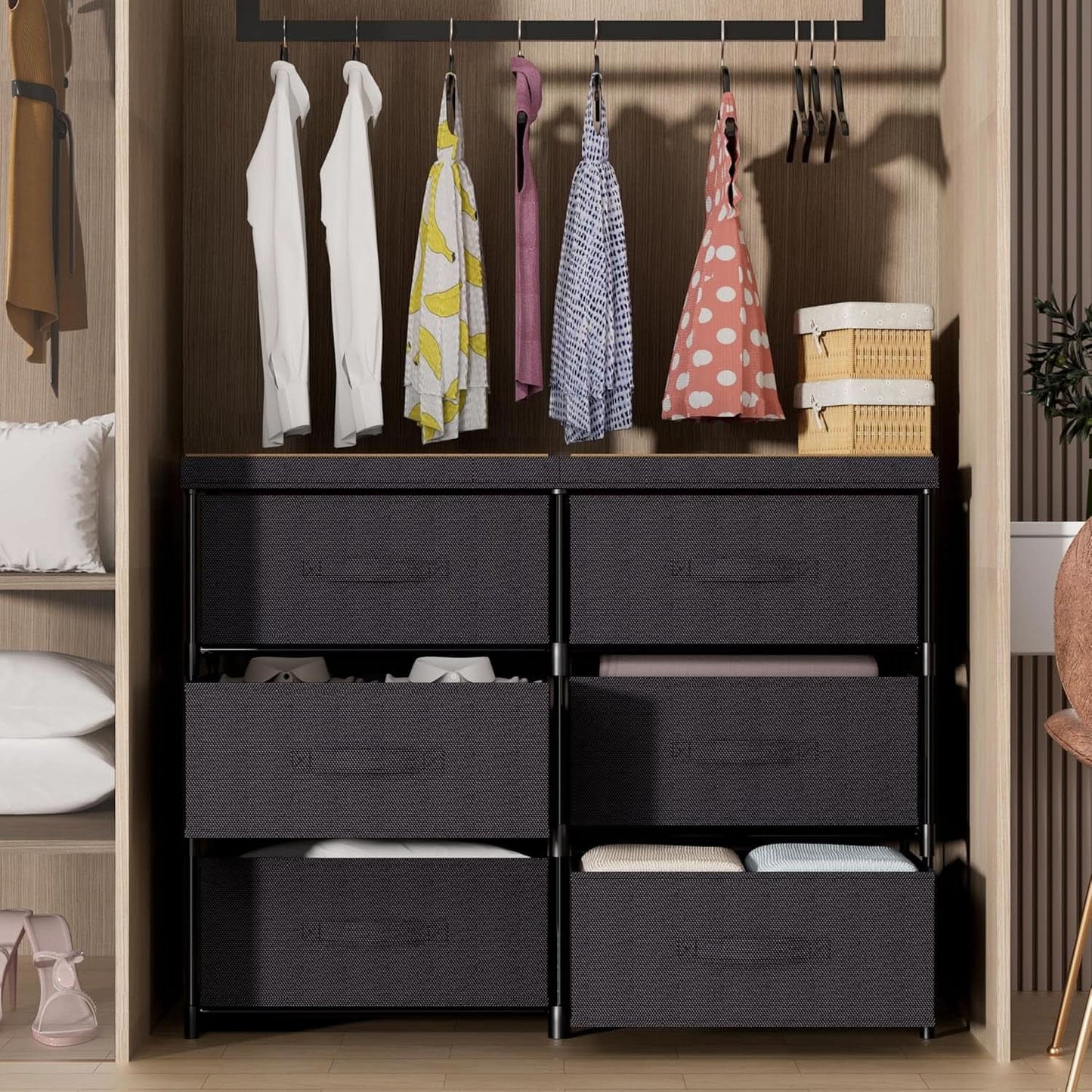 Fabric Dresser With Six Drawers Metal Frame And Wooden Top from PriceLows™