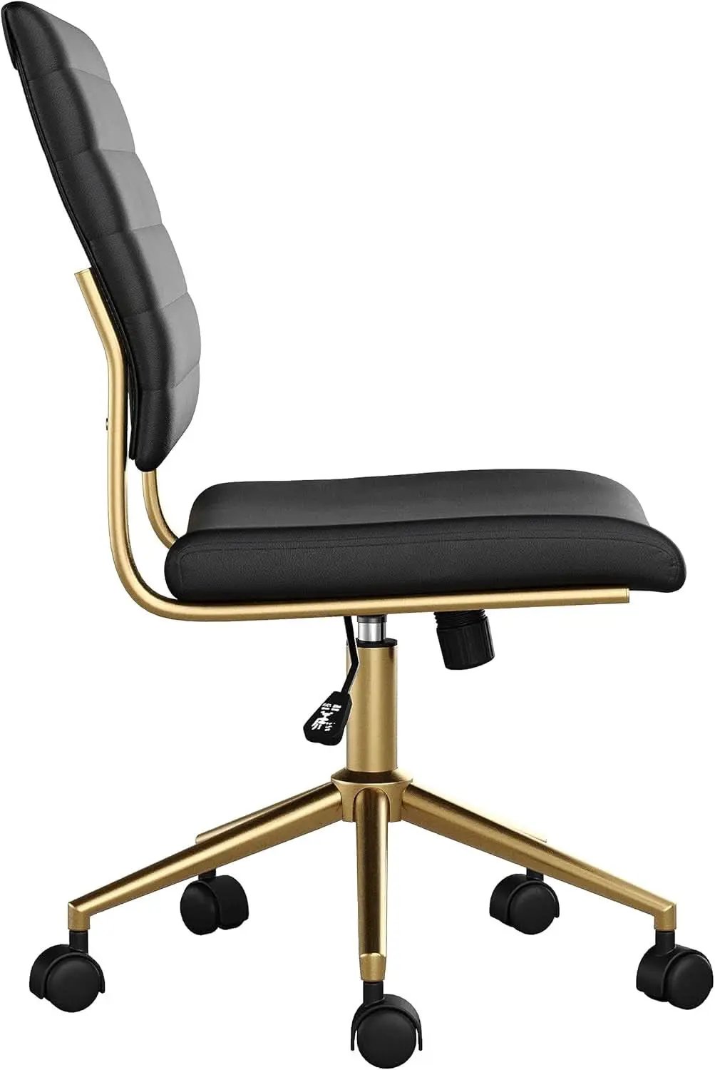 Armless Swivel Task Chair Black Faux Leather Brass Frame from PriceLows™