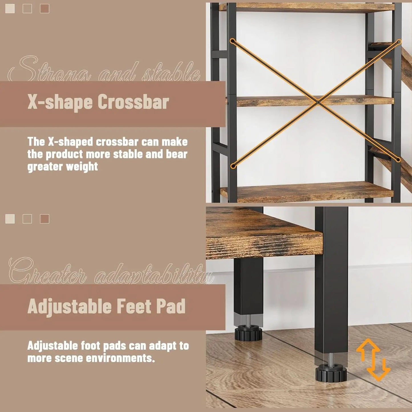 Rustic Brown 5 Tier Wooden Bookcase With Metal Frame from PriceLows™