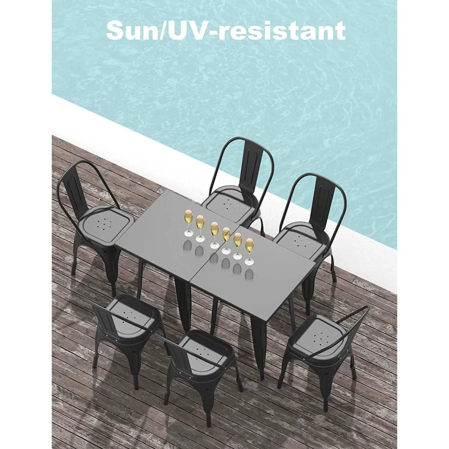 Stackable Tolix Style Metal Dining Chair Black Set of 4 from PriceLows™