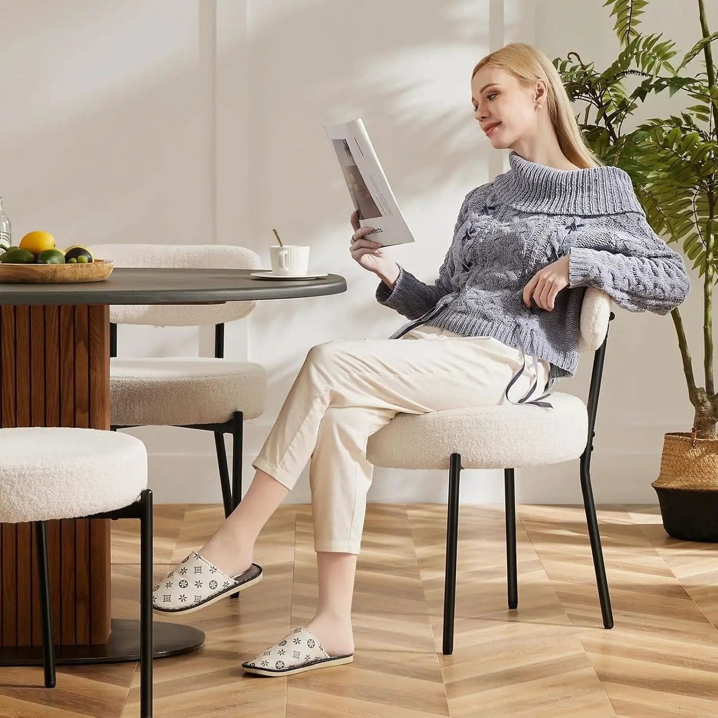 Beige Dining Chairs Set Of 4 With Curved Backrest Design from PriceLows™