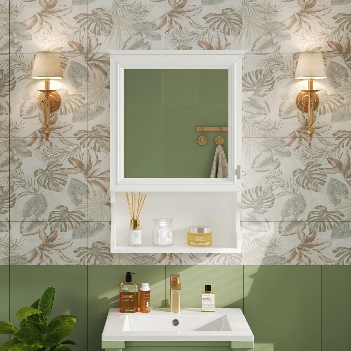 Half-Moon Wall Mounted Bathroom Cabinet | Mirror | Soft Closing Hinges | Open Shelving