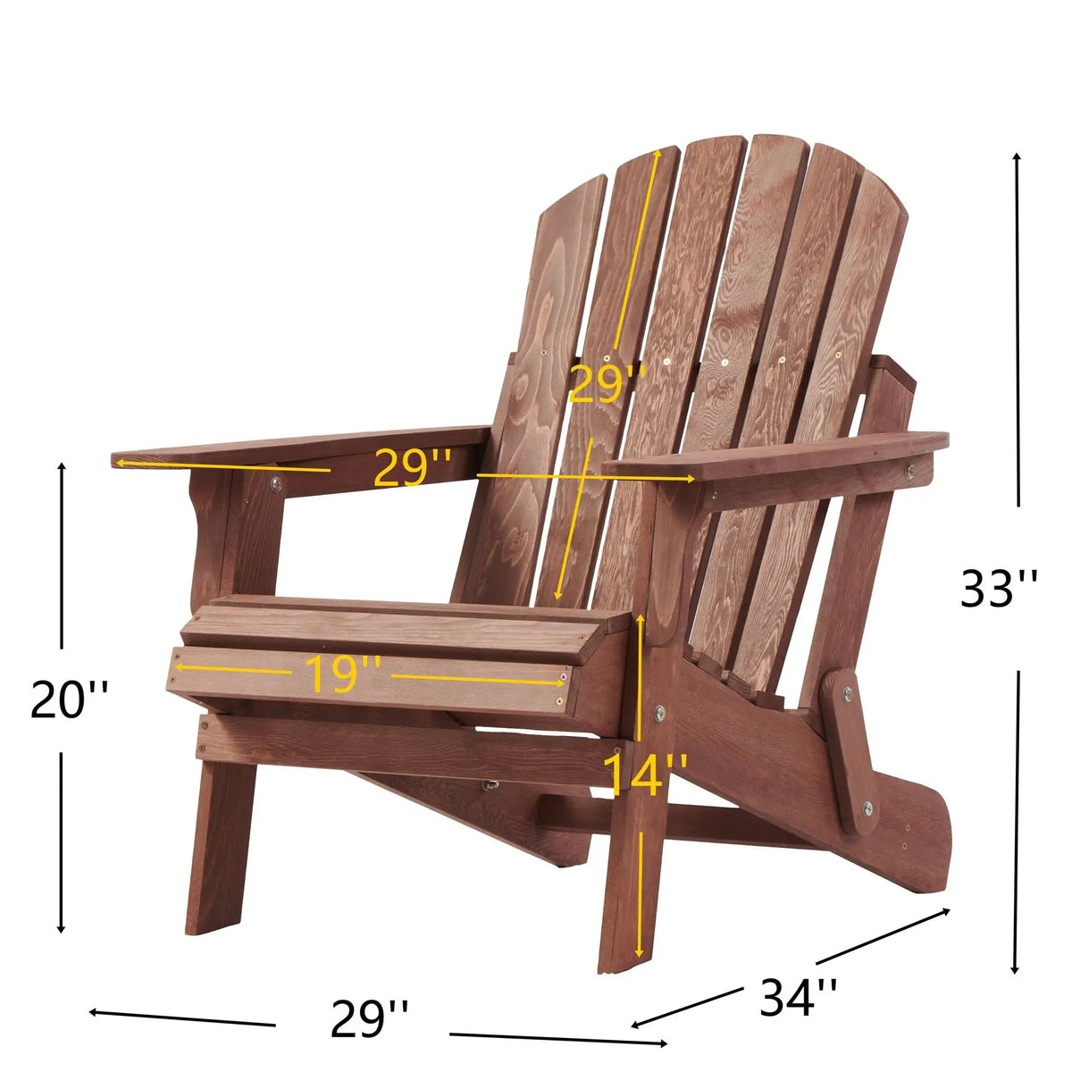 Oversize Folding Adirondack Chair | Premium Hemlock Wood | Pre-Assembled Parts | Patio And Garden