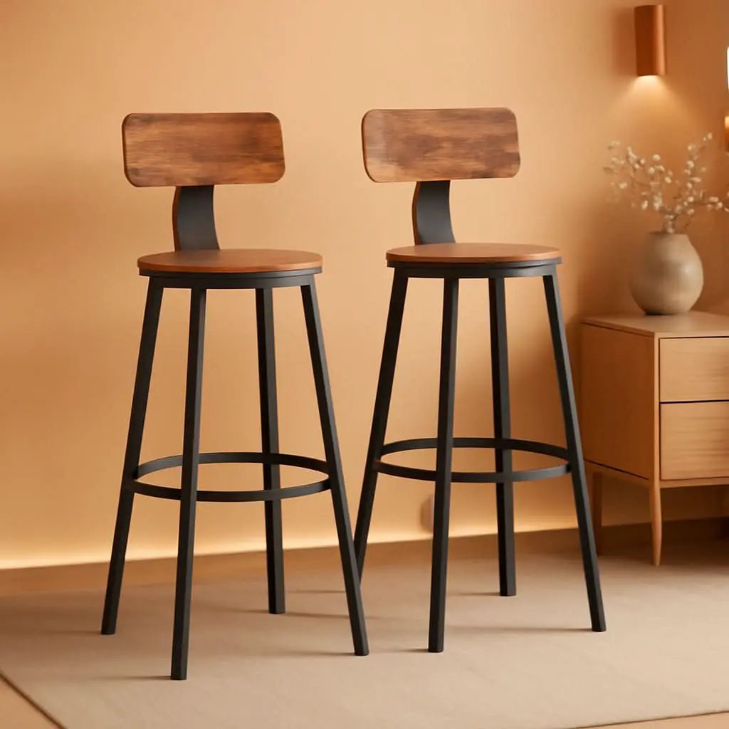 Bar Stools Set Of 2 Counter Height 28.7 Inch With Back Rustic Brown And Black from PriceLows™
