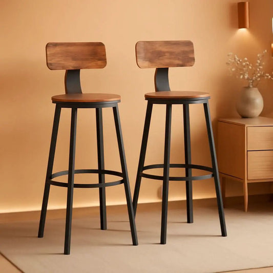 Bar Stools Set Of 2 Counter Height 28.7 Inch With Back Rustic Brown And Black from PriceLows™