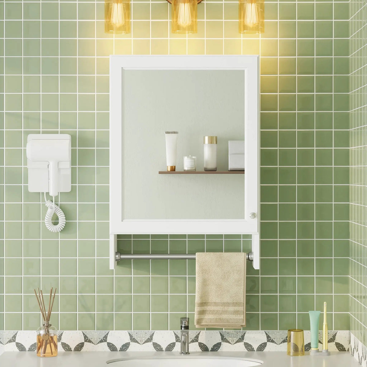 Bathroom Mirror Cabinet | Soft Close Door | Adjustable Shelf | White