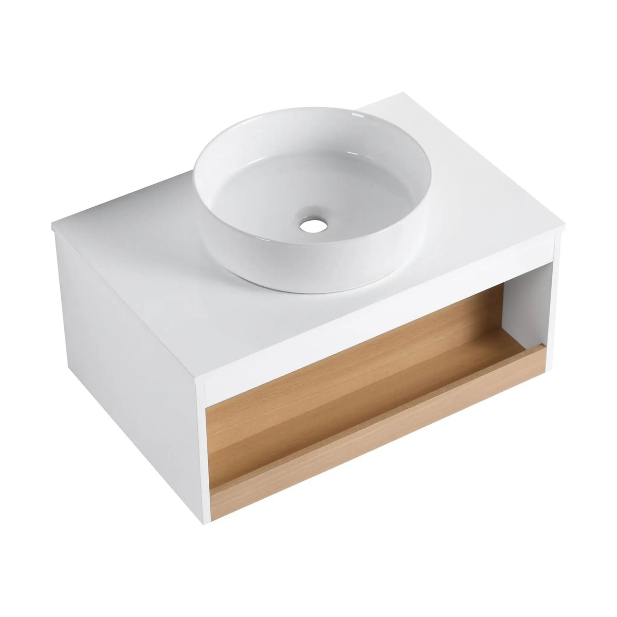 Floating Bathroom Vanity | Round Glossy Sink | Wall Mounted | Compact Design