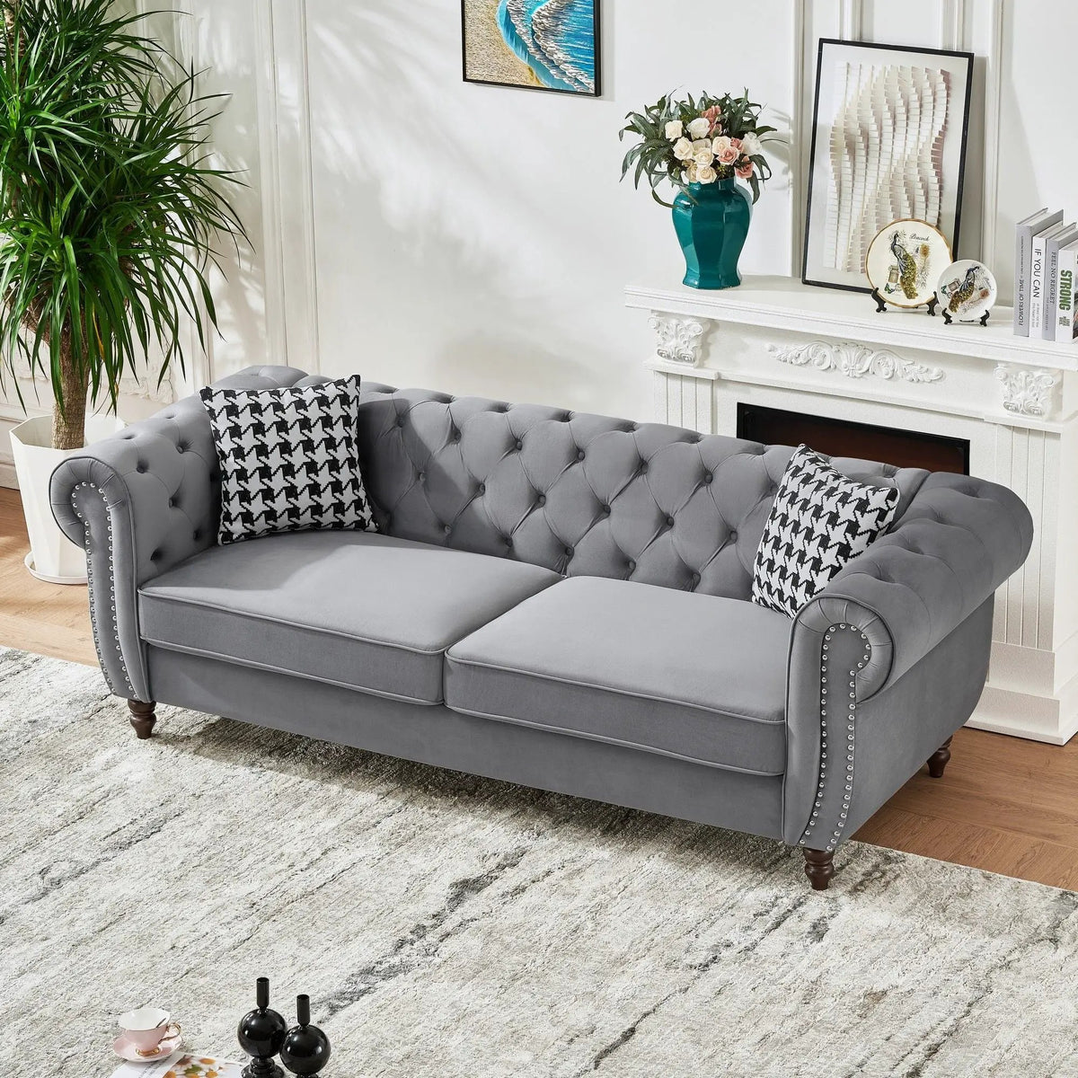 Sofa | Chesterfield Roll Arms | Tailored Fabric | 3 Seater