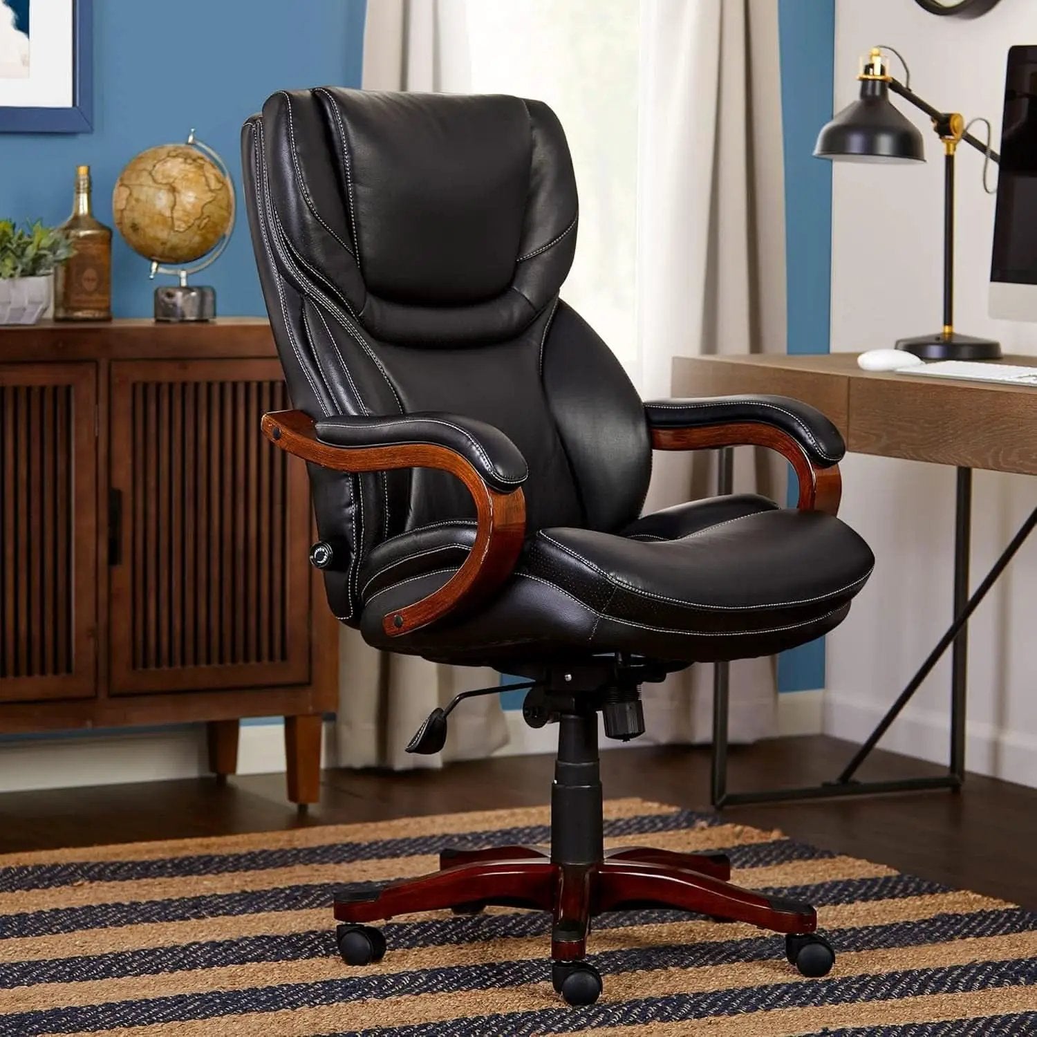 Big And Tall Executive Office Chair With Wood Accents from PriceLows™