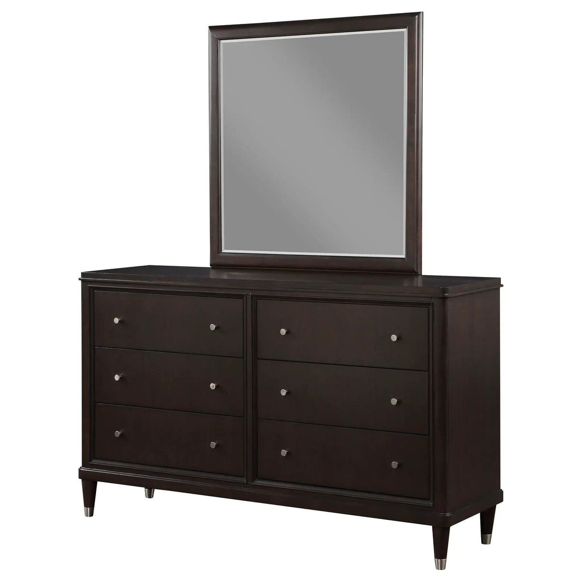 Emberlyn 6-drawer Dresser with Mirror | 64.25 x 20 x 76.75 in | Velvet & Wood | Brown