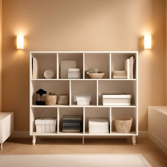 Open Cube Low Bookcase 3 Tier Freestanding White Bookshelf from PriceLows™