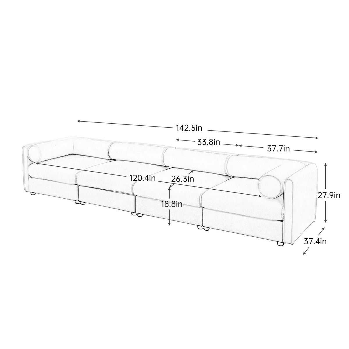 Stylish Sofa With Storage Seat And Cylindrical Backrest | Stationary Sofa | Living Room Furniture | Living Room