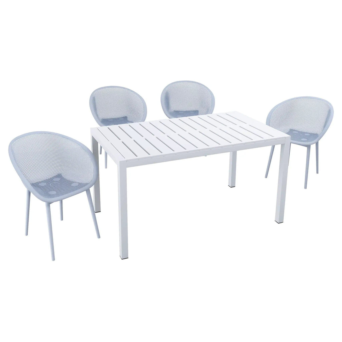 4 Pack Lounge Chair Set With Long Table | 5 Piece Outdoor Set | Metal | Dining Room