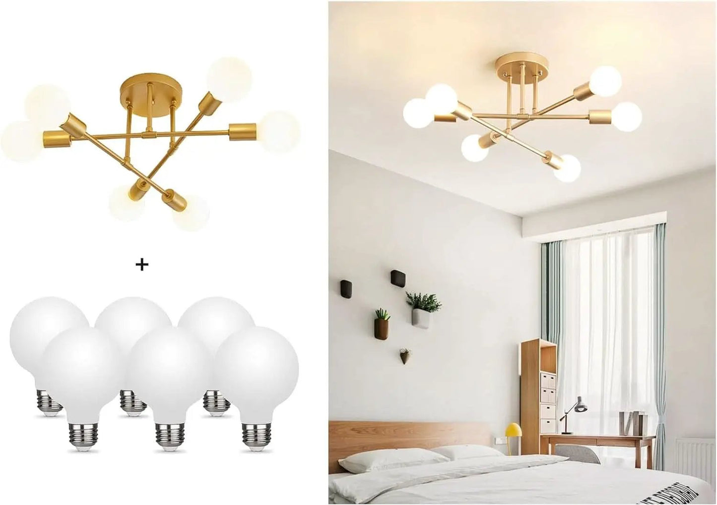 Gold 6-Light Sputnik Chandelier With LED Bulbs Included from PriceLows™